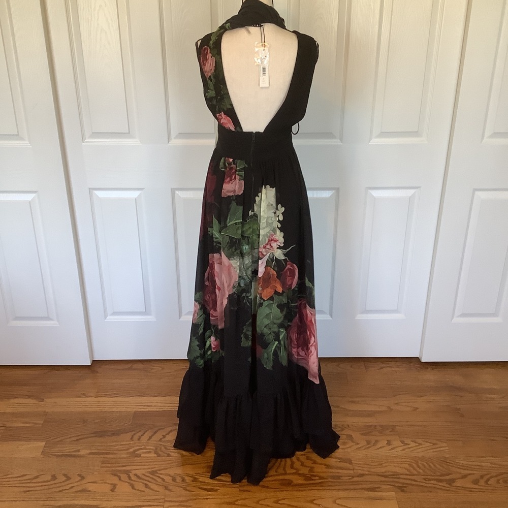 Alice + Olivia Be Still Floral Cape Maxi Dress Black Pink Rose Size 0 NWT - Picture 11 of 14